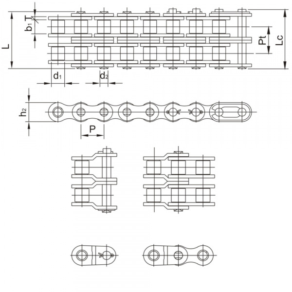 Цепь приводная роликовая двухрядная 05B-2X5MTR Universal